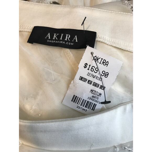 Akira White Chrissy Sheer Mesh Beaded Midi Party Dress Medium - Picture 13 of 15